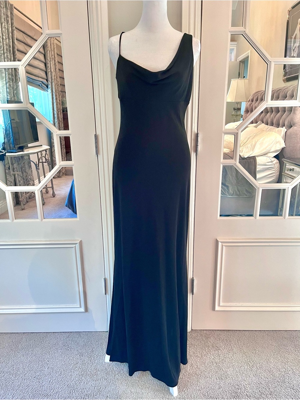 Vtg. ABS by Allen Schwartz Black Cowl Neck Evening Gown - Size 8